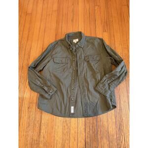 Lucky Brand Shirt XL Green Twill Long Sleeve Button Front Pockets Casual